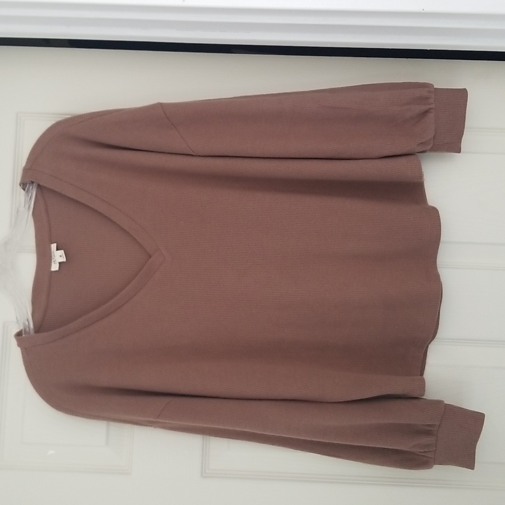 Used a.n.a. Beige  Long Sleeve V-neck top. Size M.